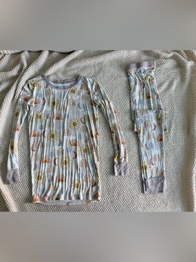 Little Sleepies Bamboo Pajama Set Sun Moon Rainbow Size 12/14 GUC